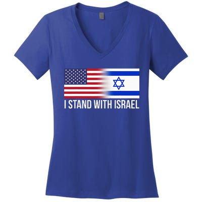 I Stand With Israel Usa Israeli Flag Jewish Women's V-Neck T-Shirt