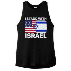 I Stand With Israel USA American Flag with Israel Flag Ladies PosiCharge Tri-Blend Wicking Tank