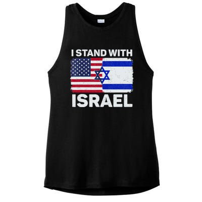 I Stand With Israel USA American Flag with Israel Flag Ladies PosiCharge Tri-Blend Wicking Tank