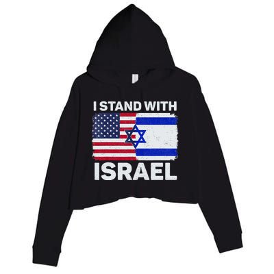 I Stand With Israel USA American Flag with Israel Flag Crop Fleece Hoodie