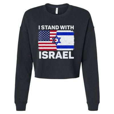 I Stand With Israel USA American Flag with Israel Flag Cropped Pullover Crew