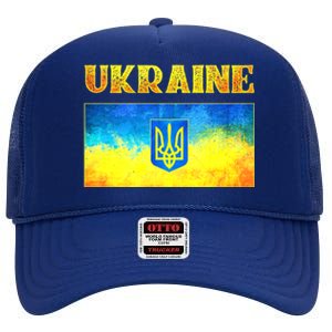 I Stand With Ukraine Cool Gift Ukrainian Flag Ukraine Cute Gift High Crown Mesh Back Trucker Hat