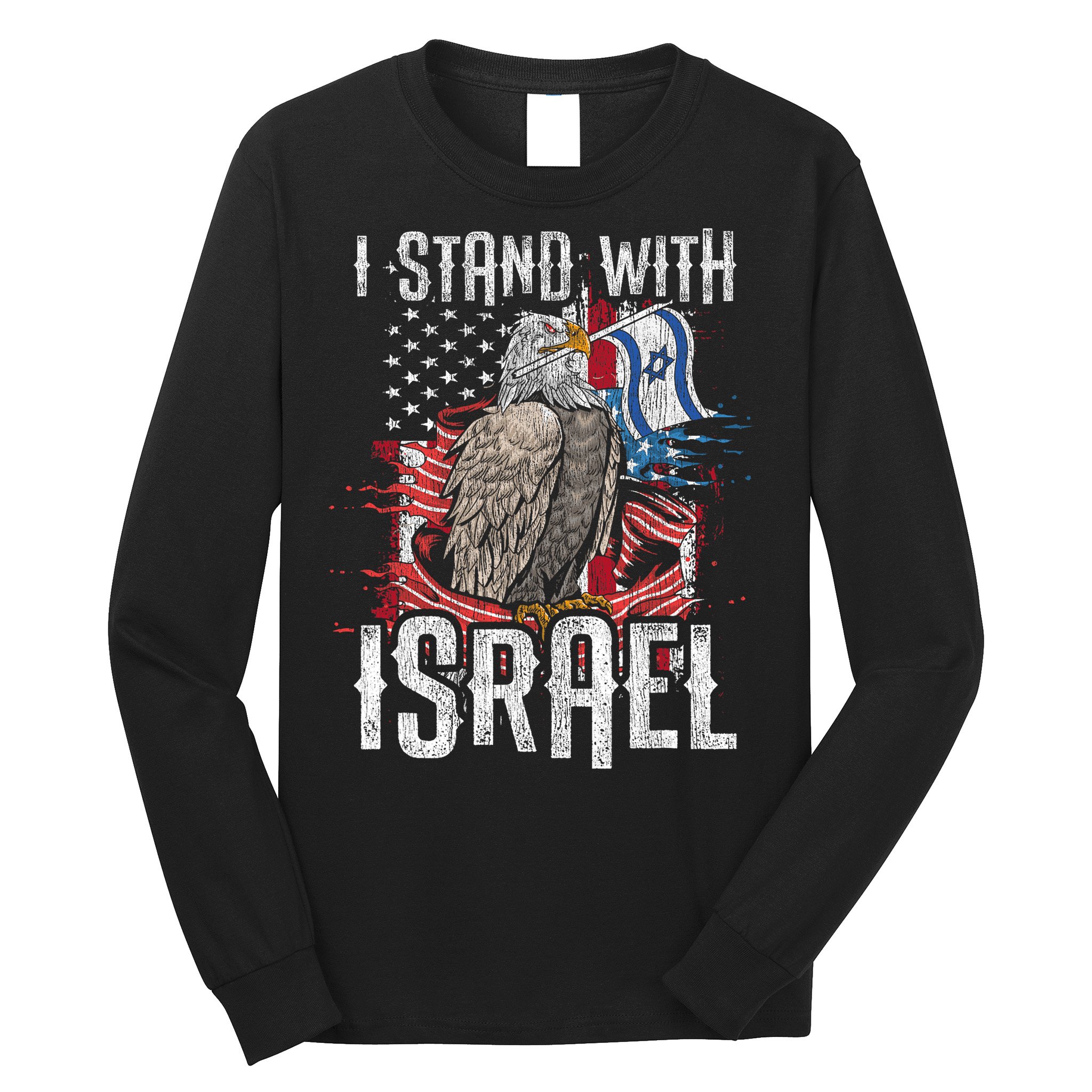 I Stand With Israel Vintage Eagle Us Flag Long Sleeve Shirt