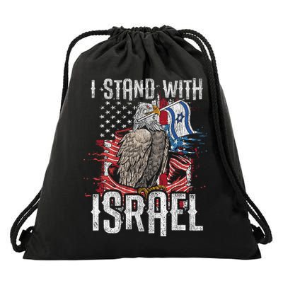 I Stand With Israel Vintage Eagle Us Flag Drawstring Bag