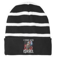 I Stand With Israel Vintage Eagle Us Flag Striped Beanie with Solid Band