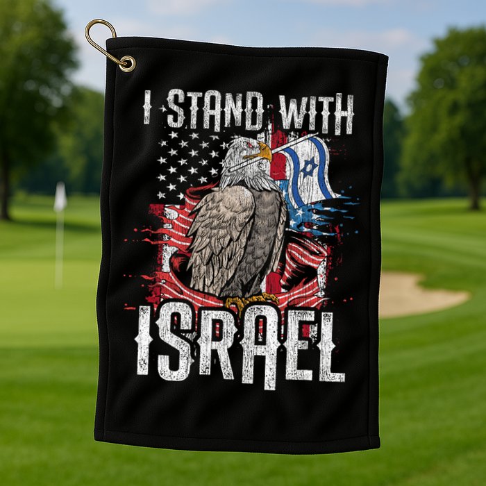 I Stand With Israel Vintage Eagle Us Flag Golf Towel