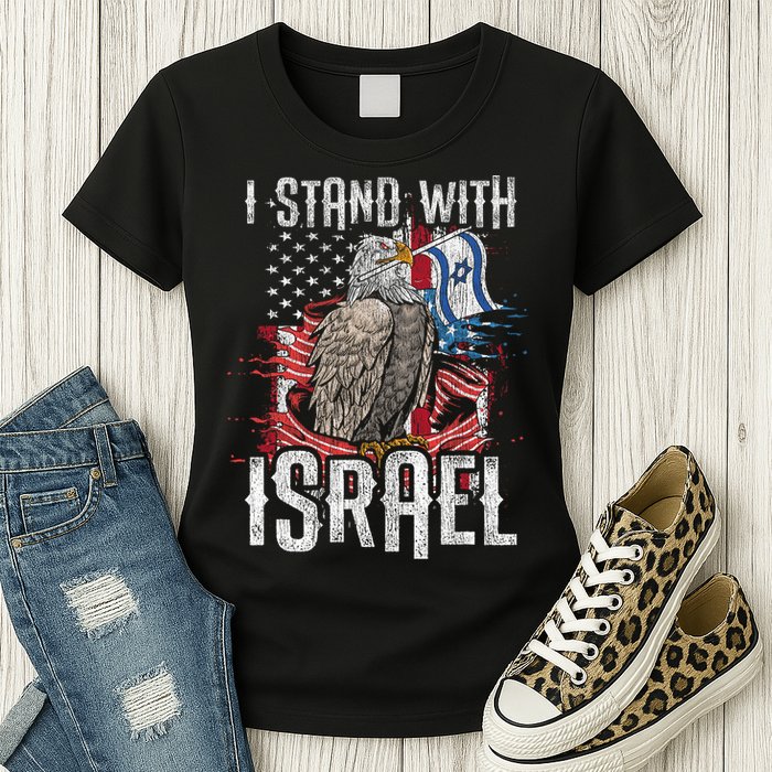 I Stand With Israel Vintage Eagle Us Flag Womens T-Shirt