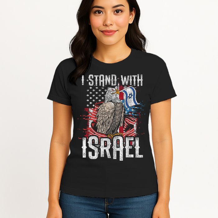 I Stand With Israel Vintage Eagle Us Flag Womens T-Shirt