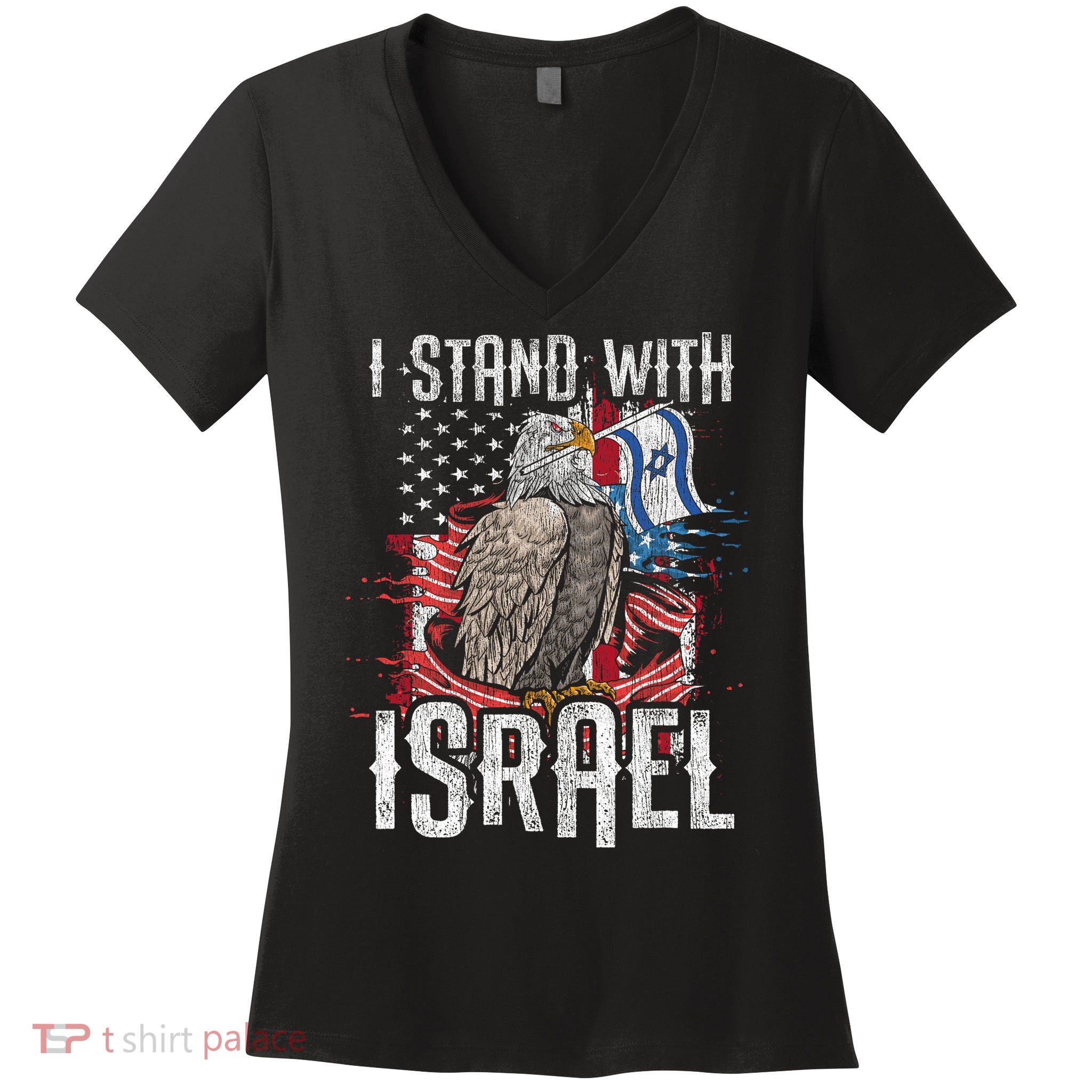 I Stand With Israel Vintage Eagle Us Flag Women's V-Neck T-Shirt