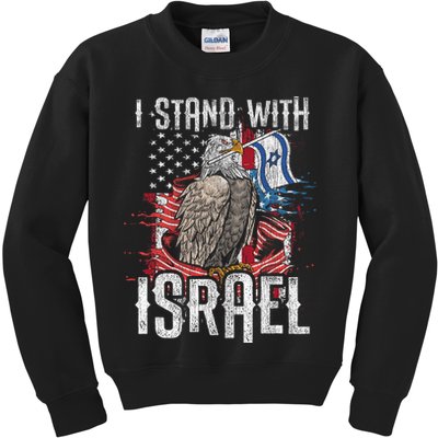 I Stand With Israel Vintage Eagle Us Flag Kids Sweatshirt