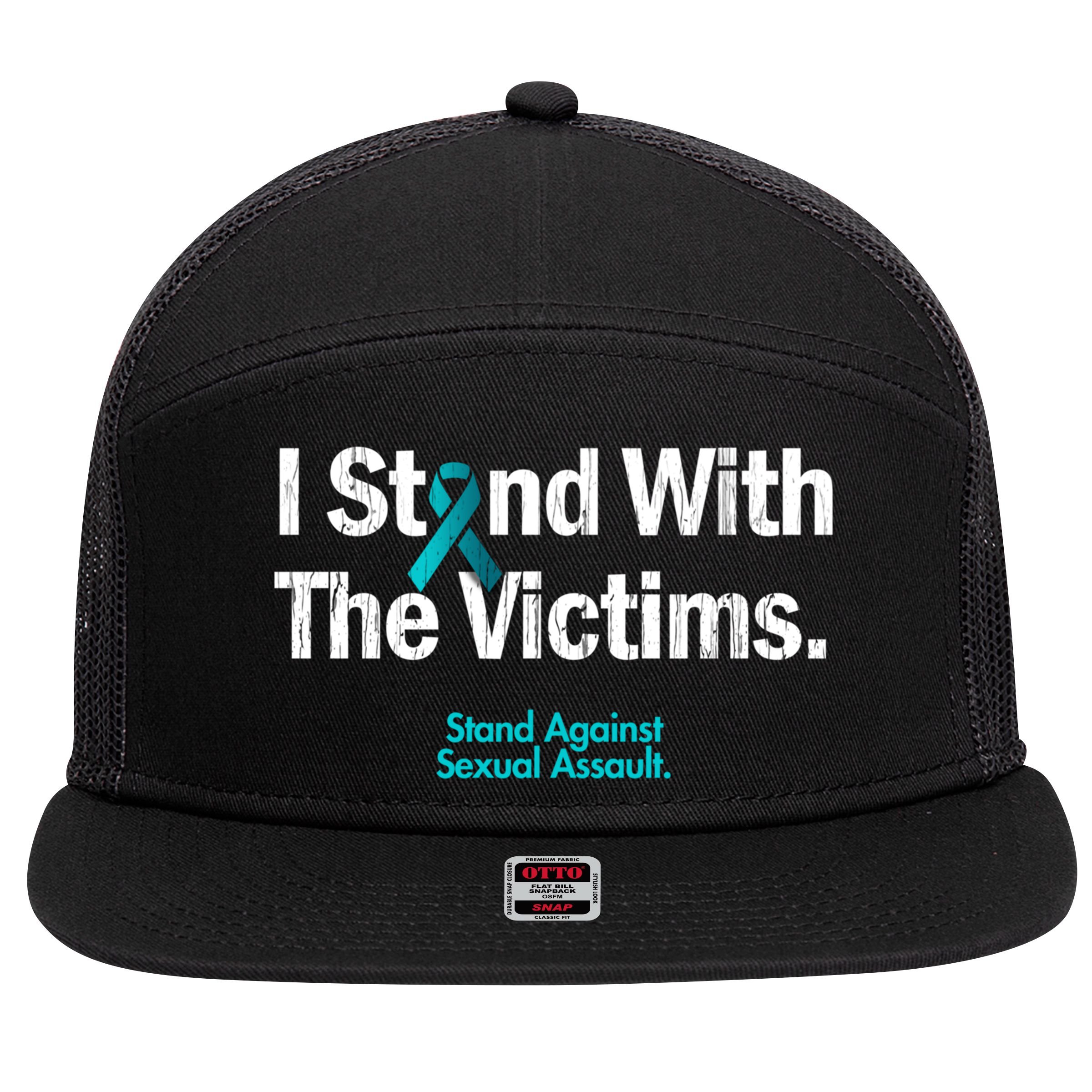 I Stand With The Victims Sexual Assault Awareness Gift 7 Panel Mesh Trucker Snapback Hat