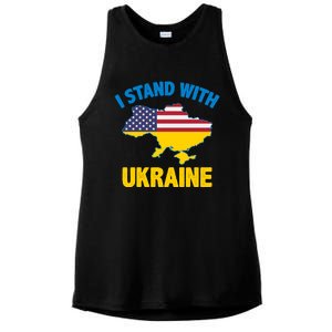 I Stand With Ukraine Map American Flag Us Support Ukrainian Gift Ladies PosiCharge Tri-Blend Wicking Tank