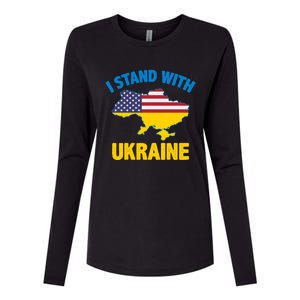 I Stand With Ukraine Map American Flag Us Support Ukrainian Gift Womens Cotton Relaxed Long Sleeve T-Shirt