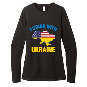 I Stand With Ukraine Map American Flag Us Support Ukrainian Gift Womens CVC Long Sleeve Shirt