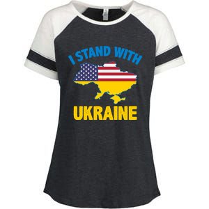 I Stand With Ukraine Map American Flag Us Support Ukrainian Gift Enza Ladies Jersey Colorblock Tee