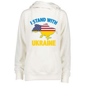 I Stand With Ukraine Map American Flag Us Support Ukrainian Gift Womens Funnel Neck Pullover Hood