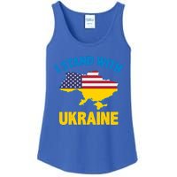 I Stand With Ukraine Map American Flag Us Support Ukrainian Gift Ladies Essential Tank