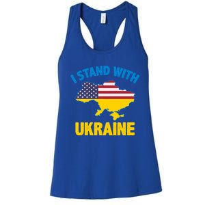 I Stand With Ukraine Map American Flag Us Support Ukrainian Gift Women's Racerback Tank