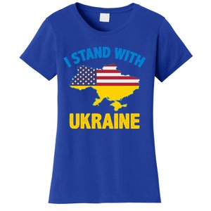 I Stand With Ukraine Map American Flag Us Support Ukrainian Gift Women's T-Shirt