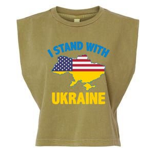 I Stand With Ukraine Map American Flag Us Support Ukrainian Gift Garment-Dyed Women's Muscle Tee