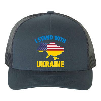 I Stand With Ukraine Map American Flag Us Support Ukrainian Gift Yupoong Adult 5-Panel Trucker Hat