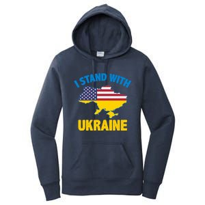 I Stand With Ukraine Map American Flag Us Support Ukrainian Gift Women's Pullover Hoodie