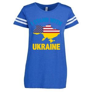 I Stand With Ukraine Map American Flag Us Support Ukrainian Gift Enza Ladies Jersey Football T-Shirt