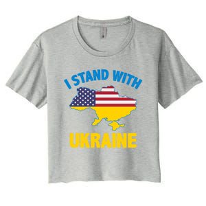 I Stand With Ukraine Map American Flag Us Support Ukrainian Gift Women's Crop Top Tee