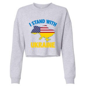 I Stand With Ukraine Map American Flag Us Support Ukrainian Gift Cropped Pullover Crew