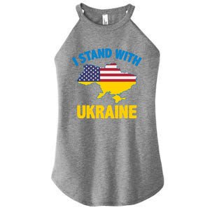 I Stand With Ukraine Map American Flag Us Support Ukrainian Gift Women's Perfect Tri Rocker Tank