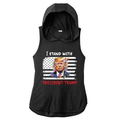 I Stand With President Trump Distressed American Flag Suppor Gift Ladies PosiCharge Tri-Blend Wicking Draft Hoodie Tank