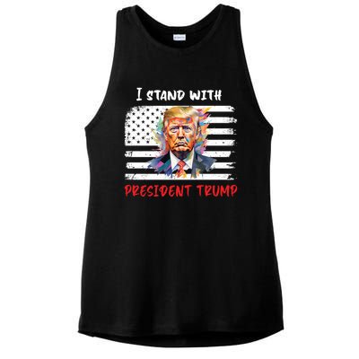 I Stand With President Trump Distressed American Flag Suppor Gift Ladies PosiCharge Tri-Blend Wicking Tank