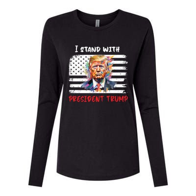 I Stand With President Trump Distressed American Flag Suppor Gift Womens Cotton Relaxed Long Sleeve T-Shirt