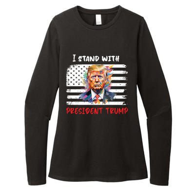 I Stand With President Trump Distressed American Flag Suppor Gift Womens CVC Long Sleeve Shirt