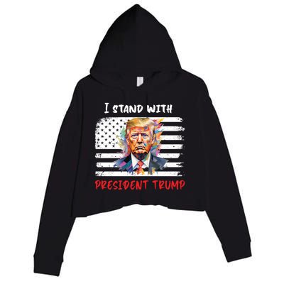 I Stand With President Trump Distressed American Flag Suppor Gift Crop Fleece Hoodie