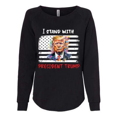 I Stand With President Trump Distressed American Flag Suppor Gift Womens California Wash Sweatshirt