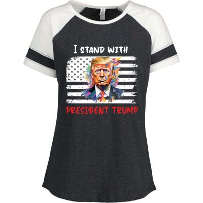 I Stand With President Trump Distressed American Flag Suppor Gift Enza Ladies Jersey Colorblock Tee