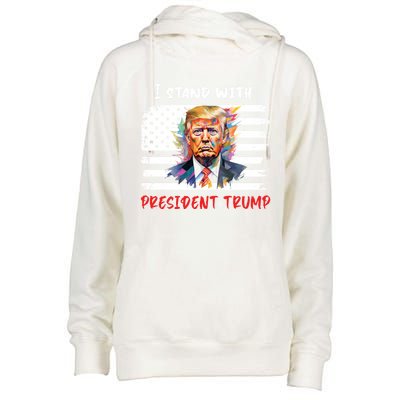 I Stand With President Trump Distressed American Flag Suppor Gift Womens Funnel Neck Pullover Hood