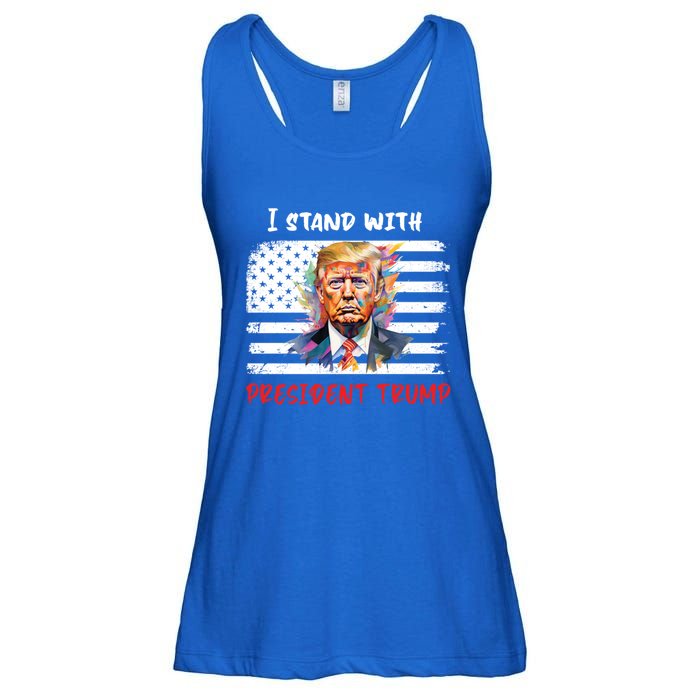 I Stand With President Trump Distressed American Flag Suppor Gift Ladies Essential Flowy Tank