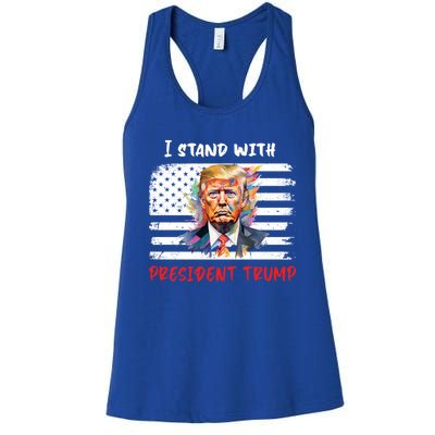 I Stand With President Trump Distressed American Flag Suppor Gift Women's Racerback Tank