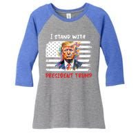 I Stand With President Trump Distressed American Flag Suppor Gift Women's Tri-Blend 3/4-Sleeve Raglan Shirt