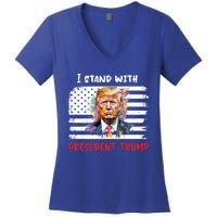 I Stand With President Trump Distressed American Flag Suppor Gift Women's V-Neck T-Shirt