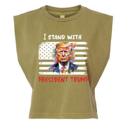 I Stand With President Trump Distressed American Flag Suppor Gift Garment-Dyed Women's Muscle Tee