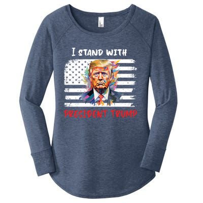 I Stand With President Trump Distressed American Flag Suppor Gift Women's Perfect Tri Tunic Long Sleeve Shirt