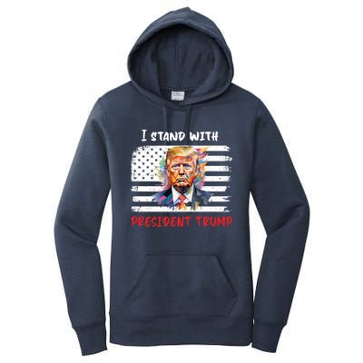 I Stand With President Trump Distressed American Flag Suppor Gift Women's Pullover Hoodie