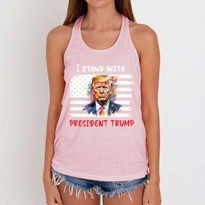 I Stand With President Trump Distressed American Flag Suppor Gift Women's Knotted Racerback Tank