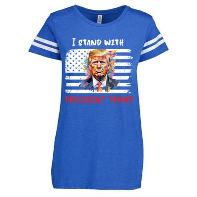 I Stand With President Trump Distressed American Flag Suppor Gift Enza Ladies Jersey Football T-Shirt