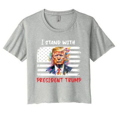 I Stand With President Trump Distressed American Flag Suppor Gift Women's Crop Top Tee