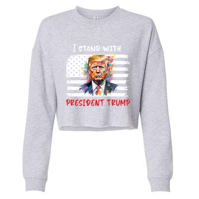 I Stand With President Trump Distressed American Flag Suppor Gift Cropped Pullover Crew