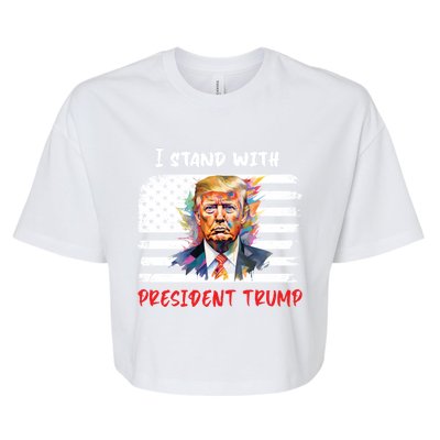 I Stand With President Trump Distressed American Flag Suppor Gift Bella+Canvas Jersey Crop Tee